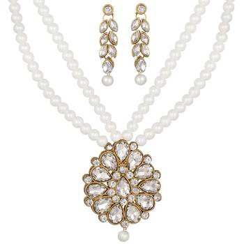 Atractive Wedding Gold Plated Opera Style Brass White Stone Necklace Set For Women 2