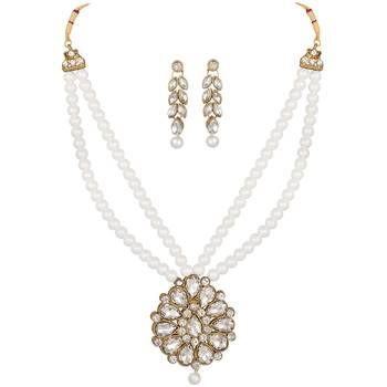 Atractive Wedding Gold Plated Opera Style Brass White Stone Necklace Set For Women 3
