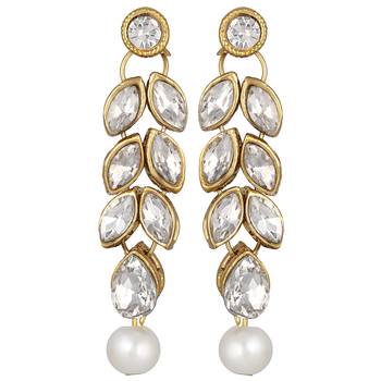 Atractive Wedding Gold Plated Opera Style Brass White Stone Necklace Set For Women 4
