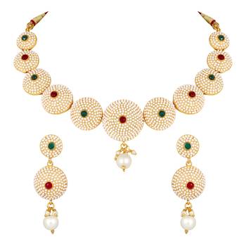 Traditional Wear Designer Choker Style  Gold Plated Brass Nacklace Set For Women 2