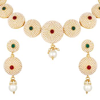Traditional Wear Designer Choker Style  Gold Plated Brass Nacklace Set For Women 3