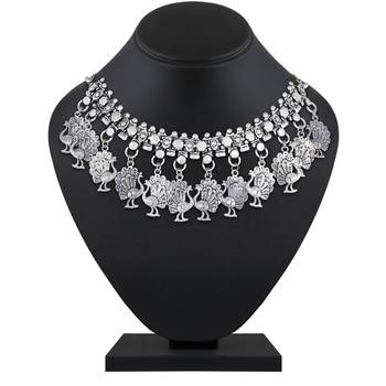 Traditional Wear Designer German Silver Plated Choker Style Fancy Oxidised Nacklace For Women 1