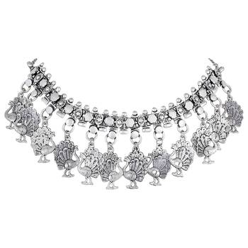 Traditional Wear Designer German Silver Plated Choker Style Fancy Oxidised Nacklace For Women 2