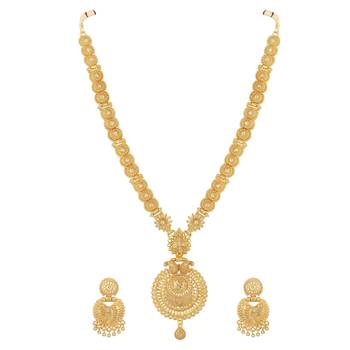 Traditional 1 Gram Gold Plated Matinee Style Necklace Set For Women 2