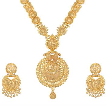 Traditional 1 Gram Gold Plated Matinee Style Necklace Set For Women 3