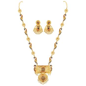 Designer 1 Gram Gold Plated Enamal Work Opera Style Necklace Set For Women 2