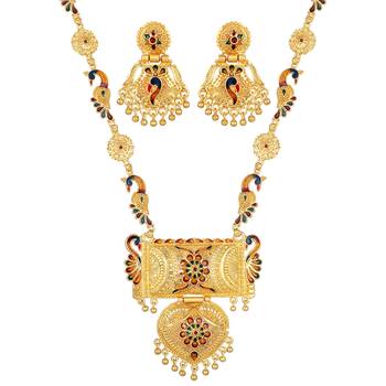 Designer 1 Gram Gold Plated Enamal Work Opera Style Necklace Set For Women 3
