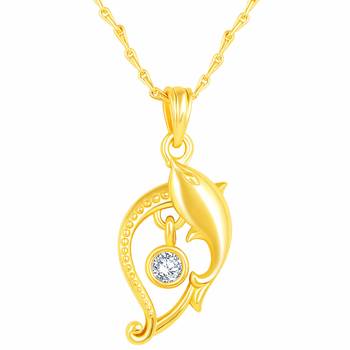 Charming Designer Fish Shape Gold Plated Cz Stone Pendant With Chain For Women 1
