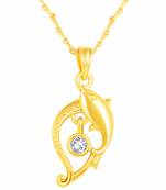 Charming Designer Fish Shape Gold Plated Cz Stone Pendant With Chain For Women