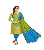 green woven banarasi unstitched salwar with dupatta