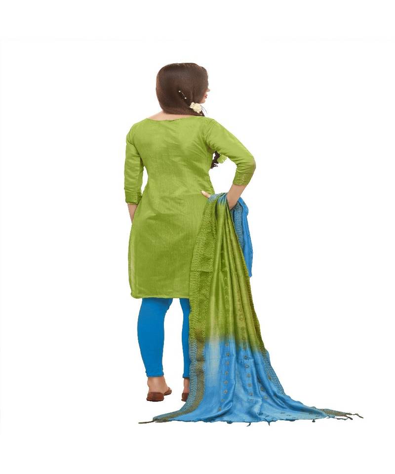 green woven banarasi unstitched salwar with dupatta