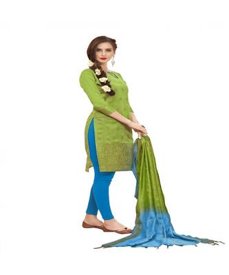 green woven banarasi unstitched salwar with dupatta 3