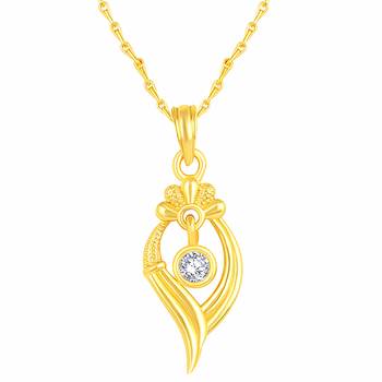 Modern Leaf Design Gold Plated Cz Stone Pendant With Chain For Women 1