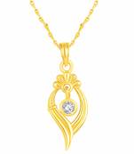 Modern Leaf Design Gold Plated Cz Stone Pendant With Chain For Women