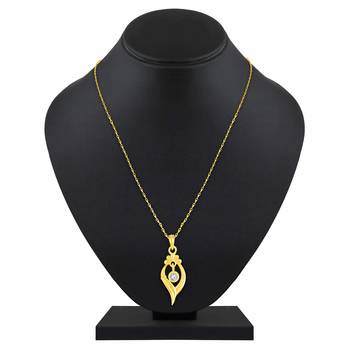 Modern Leaf Design Gold Plated Cz Stone Pendant With Chain For Women 2