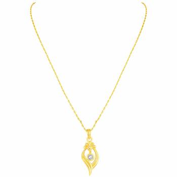 Modern Leaf Design Gold Plated Cz Stone Pendant With Chain For Women 3