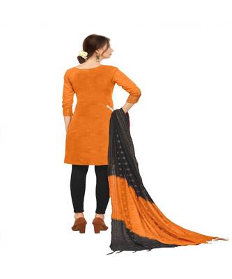 orange woven banarasi unstitched salwar with dupatta 2