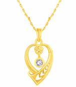 Exclusive Heart Shape Gold Plated Cz Stone Pendant With Chain For Women