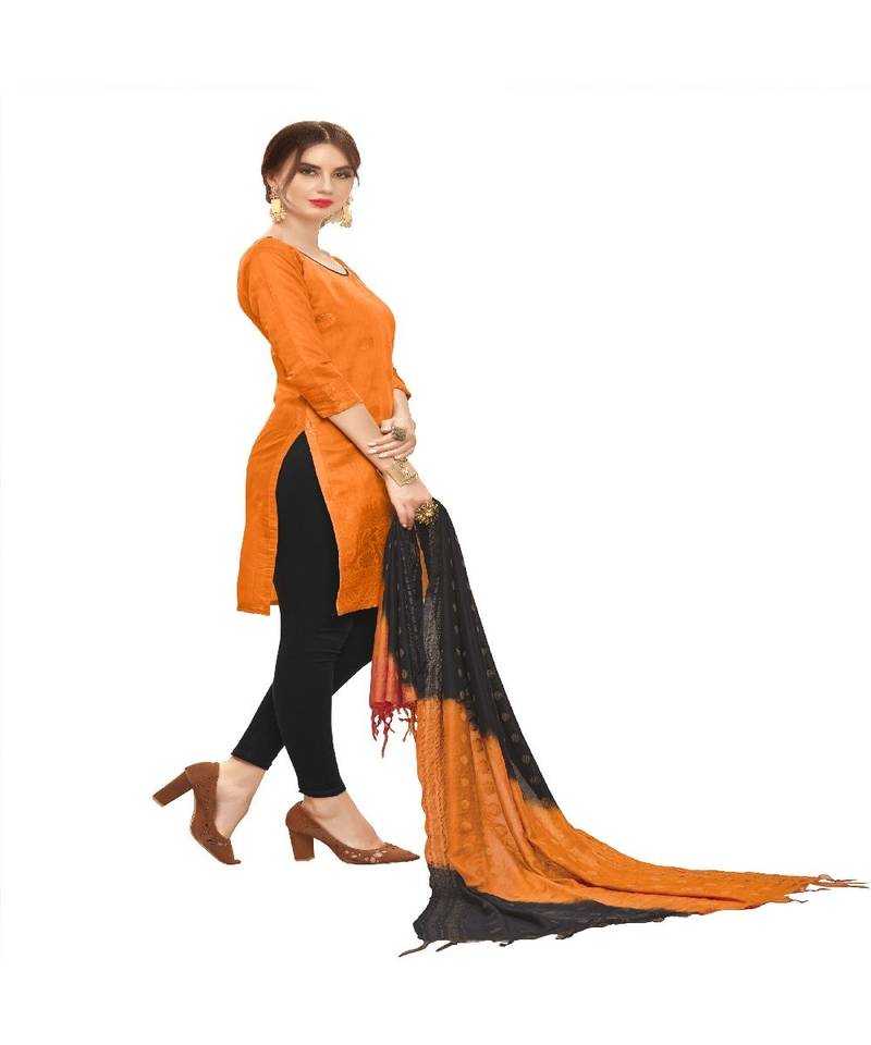 orange woven banarasi unstitched salwar with dupatta