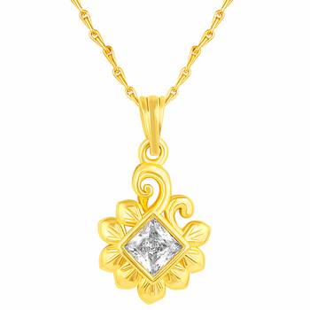 Classy Leaf Design Gold Plated Cz Stone Pendant With Chain For Women 1