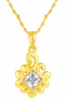 Classy Leaf Design Gold Plated Cz Stone Pendant With Chain For Women