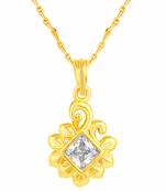 Classy Leaf Design Gold Plated Cz Stone Pendant With Chain For Women