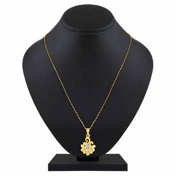 Classy Leaf Design Gold Plated Cz Stone Pendant With Chain For Women 2