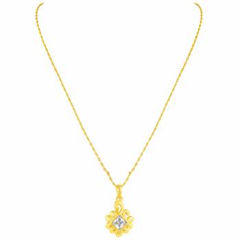 Classy Leaf Design Gold Plated Cz Stone Pendant With Chain For Women 3
