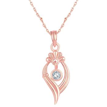Modern Leaf Design Rose Gold Plated Cz Stone Pendant With Chain For Women 1