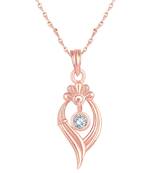 Modern Leaf Design Rose Gold Plated Cz Stone Pendant With Chain For Women