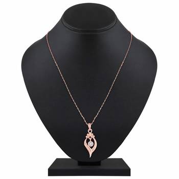 Modern Leaf Design Rose Gold Plated Cz Stone Pendant With Chain For Women 2
