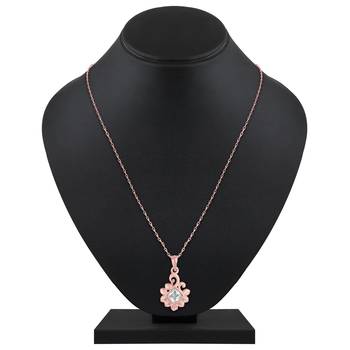 Classy Leaf Design Rose Gold Plated Cz Stone Pendant With Chain For Women 1
