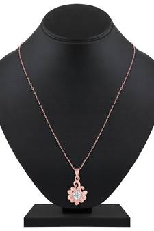 Classy Leaf Design Rose Gold Plated Cz Stone Pendant With Chain For Women