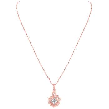 Classy Leaf Design Rose Gold Plated Cz Stone Pendant With Chain For Women 2