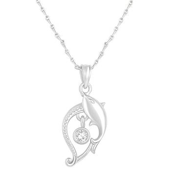 Charming Designer Fish Shape Silver Gold Plated Cz Stone Pendant With Chain For Women 1