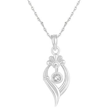 Modern Leaf Design Silver Gold Plated Cz Stone Pendant With Chain For Women 1