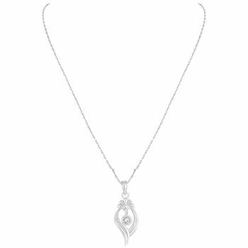 Modern Leaf Design Silver Gold Plated Cz Stone Pendant With Chain For Women 3