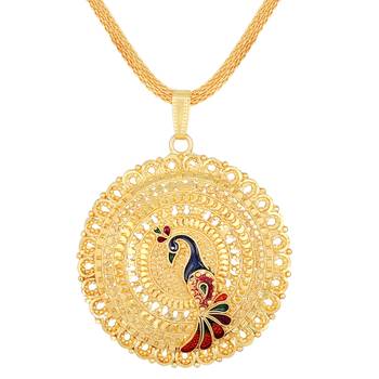 Traditional Round Shape Pendent Gold Plated Matinee Style Pendant Chain For Women 3