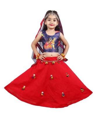 Silk Blend New Designed Girls Lehnga Choli Red Pumpum Multicoloured Ghagra Choli 1