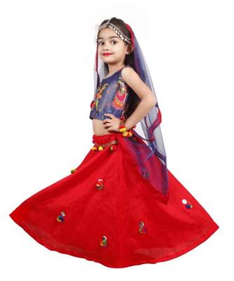 Silk Blend New Designed Girls Lehnga Choli Red Pumpum Multicoloured Ghagra Choli 2