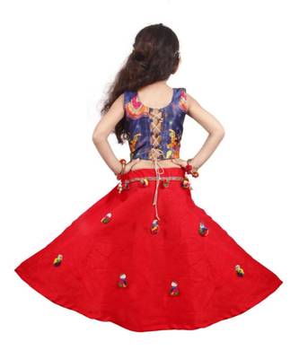 Silk Blend New Designed Girls Lehnga Choli Red Pumpum Multicoloured Ghagra Choli 3