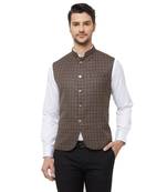 Brown printed cotton nehru-jacket