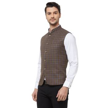 Brown printed cotton nehru-jacket 2