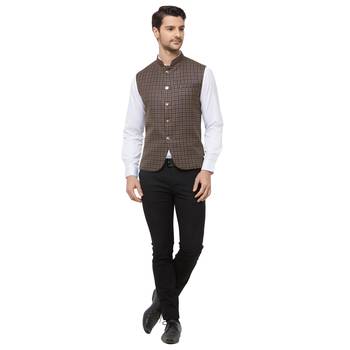 Brown printed cotton nehru-jacket 5