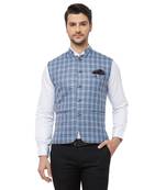 Blue printed cotton nehru-jacket