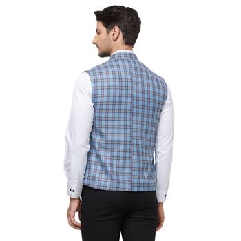 Blue printed cotton nehru-jacket 4