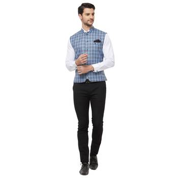 Blue printed cotton nehru-jacket 5