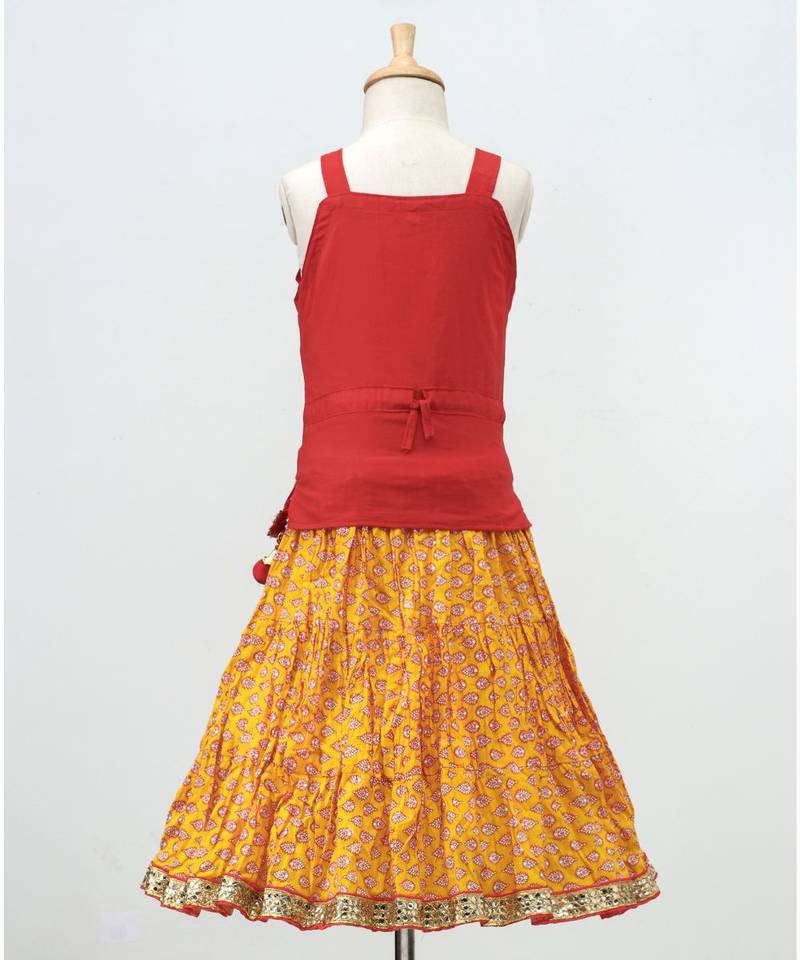 Mustard Lehenga With Red Choli
