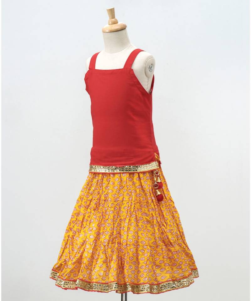 Mustard Lehenga With Red Choli