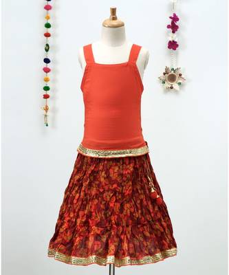 Printed Mahroon Lehenga With Rust Choli 1